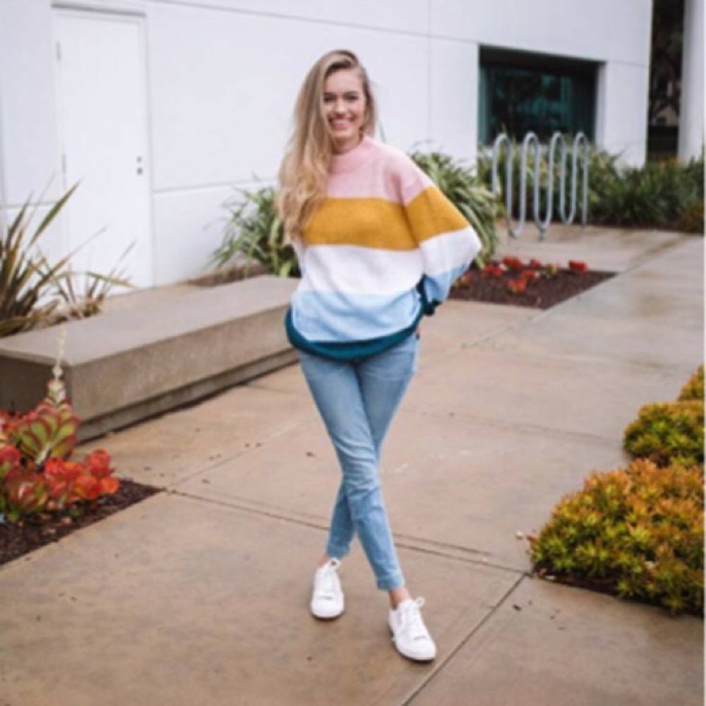 Amaryllis Color block stripe oversized sweater